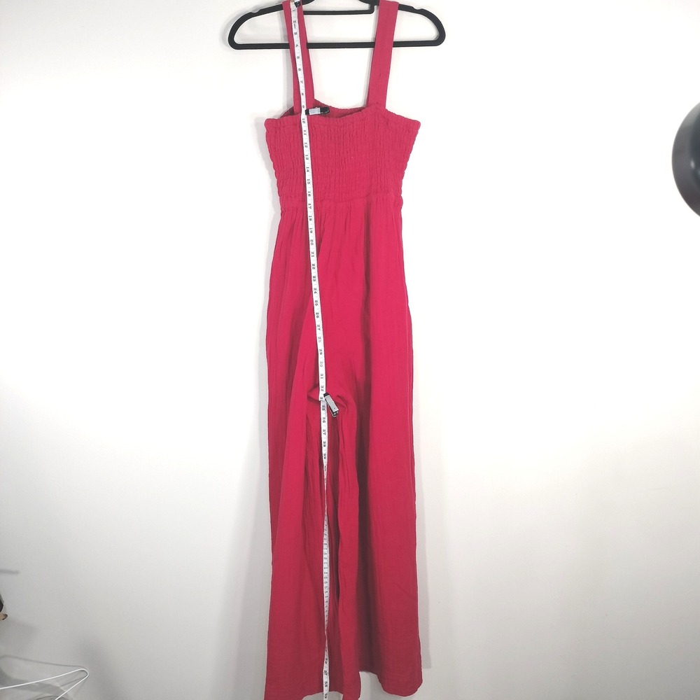 Quince Wild Cherry Jumpsuit; Organic Cotton Gauze Smocked Wide Leg - Picture 7 of 13